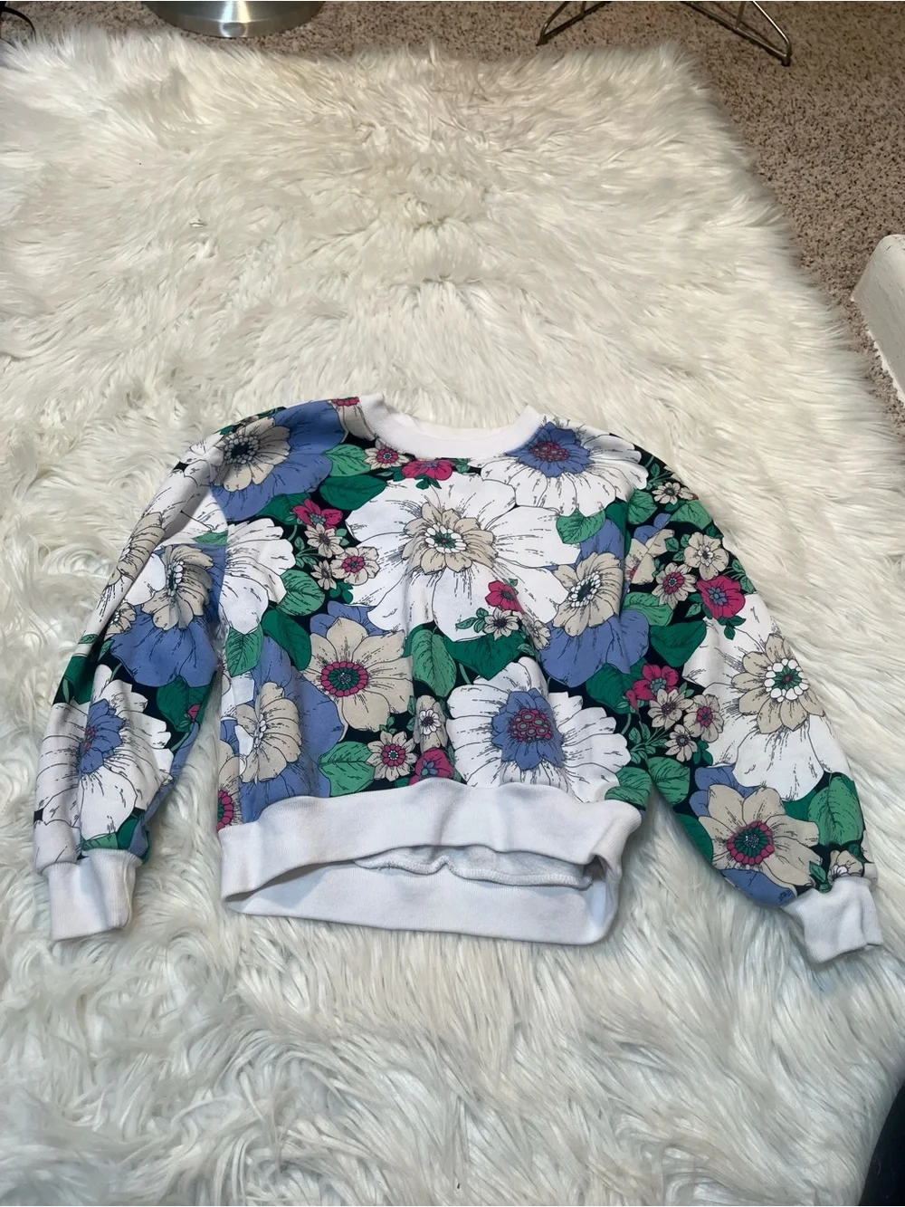 Gap Kids Size Medium 8 Sweatshirt Fashion Crewneck New Off White Floral Cotton